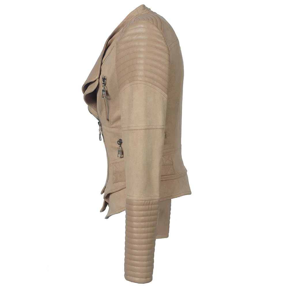 2020 New Spring Autumn Women Suede Jacket European American  Short Splicing Coat Slim Fit PU Leather Female Motorcycle Outwear