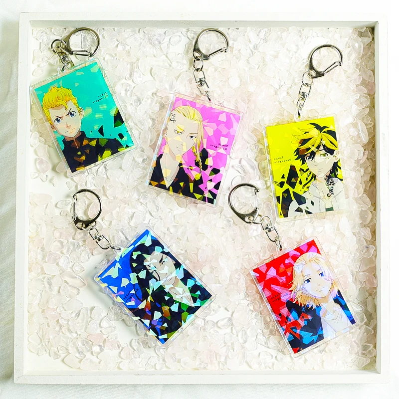 

Anime Tokyo Avengers Cosplay Laser Keychain Manjiro Ken Takemichi Hinata Atsushi Chibi Kawaii Bag Key ring Props