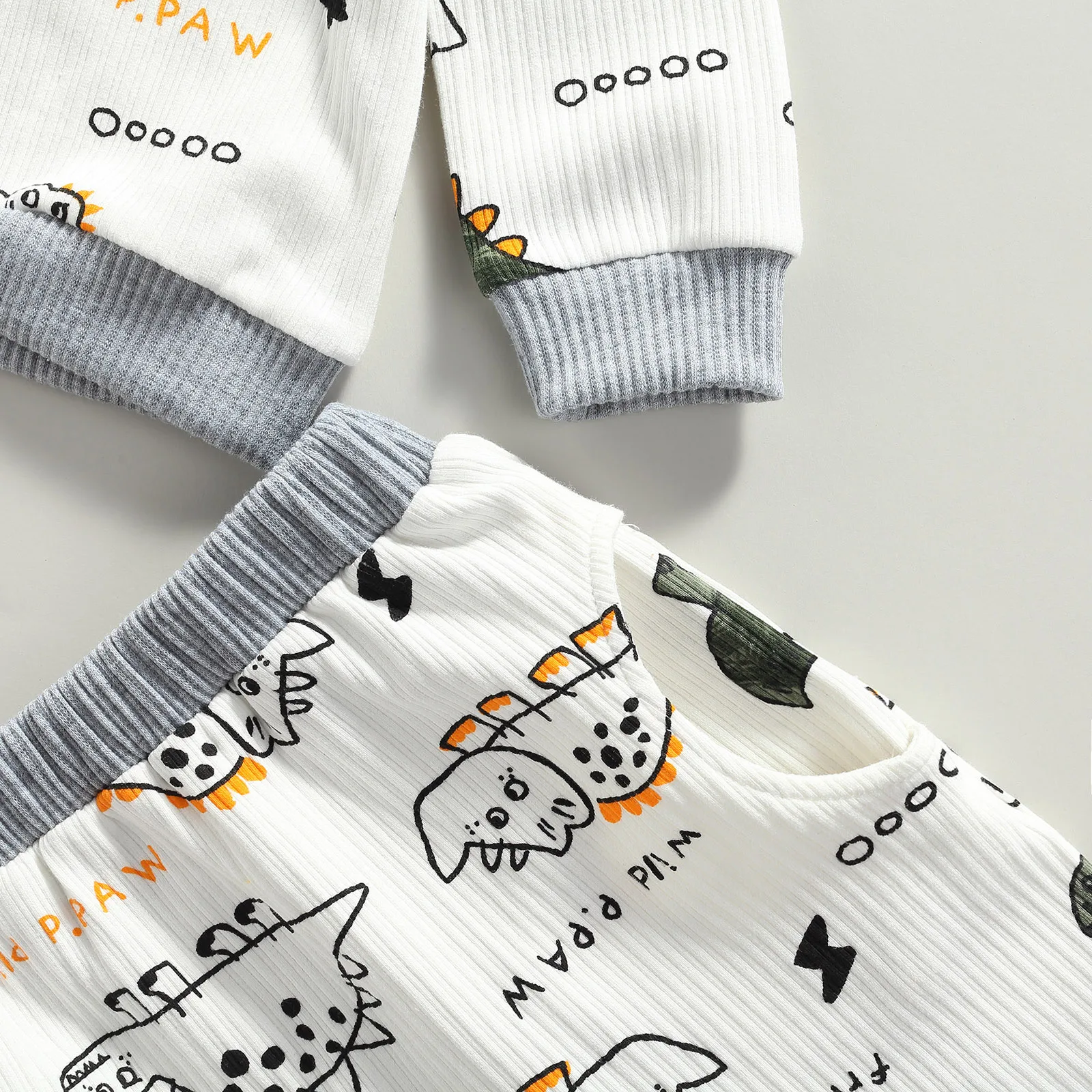 

Clothes Set for Baby Boys Breathable Wear Toddlers Creative Cartoon Dinosaur Printing Round Collar Long Sleeve Tops + Long Pants