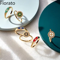 fashion rings for women gold plated silver octagonal star inlaid zircon enamel round card ring luxury jewelry couples wedding