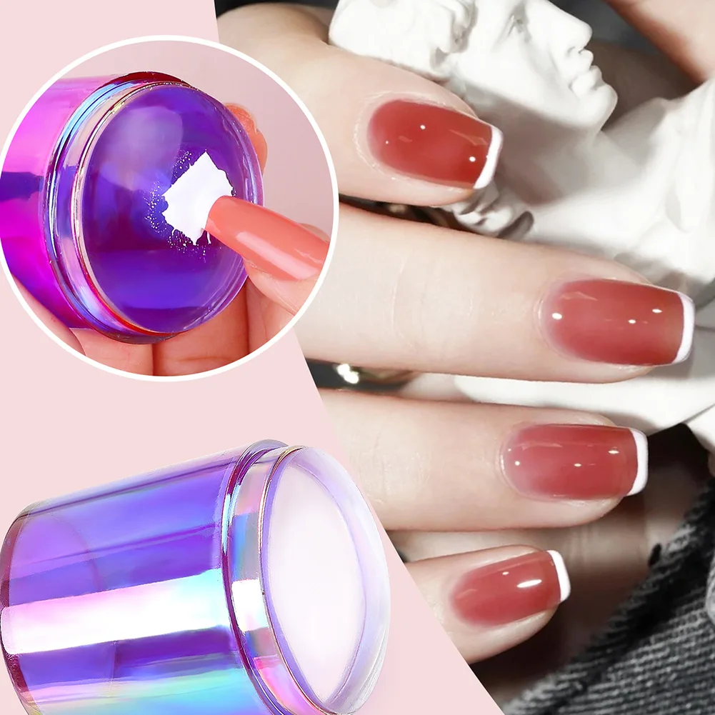 

New Silicone Nail Stamper Round Jelly Nail Art Stamper Transfer Print Scraper Reusable French Nails Stamp Stamping Tools