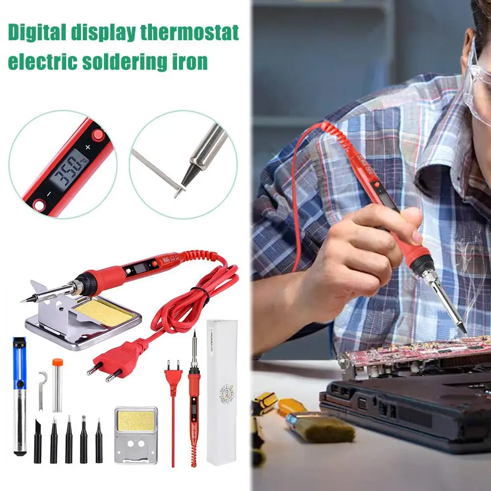

Digital Display Thermostat Electric Soldering Iron Set 80W Liquid Crystal Soldering Iron Plastic Handle Welding Tool Soldering G