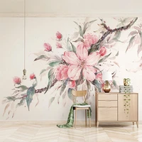 hand painted watercolor pink cherry blossom murals wallpaper living room bedroom pastoral background wall painting 3d wall paper