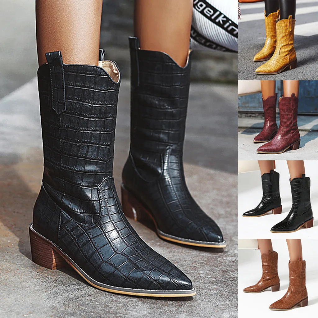 Ботинки осень зима 2020 г. Новые женские повседневные ковбойские ботинки на