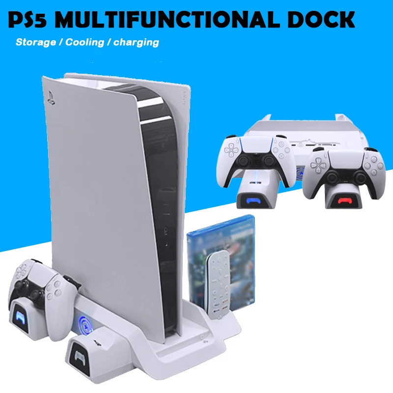 

PS5 Game Console Cooling Fan Dock Game Card Storage Stand Gamepad Controller Charging Station Base For Playstation 5 Accessories