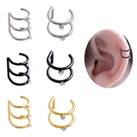 1 piece retractable earrings fake nose ring goth punk lip ear nose clip on fake piercing nose lip hoop rings earrings gold black