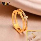 Изящные двухсторонние перекрестные кольца Vnox для женщин, золотистые аксессуары для пальцев из нержавеющей стали, кольцо с блестящим кубическим цирконием, ювелирные изделия