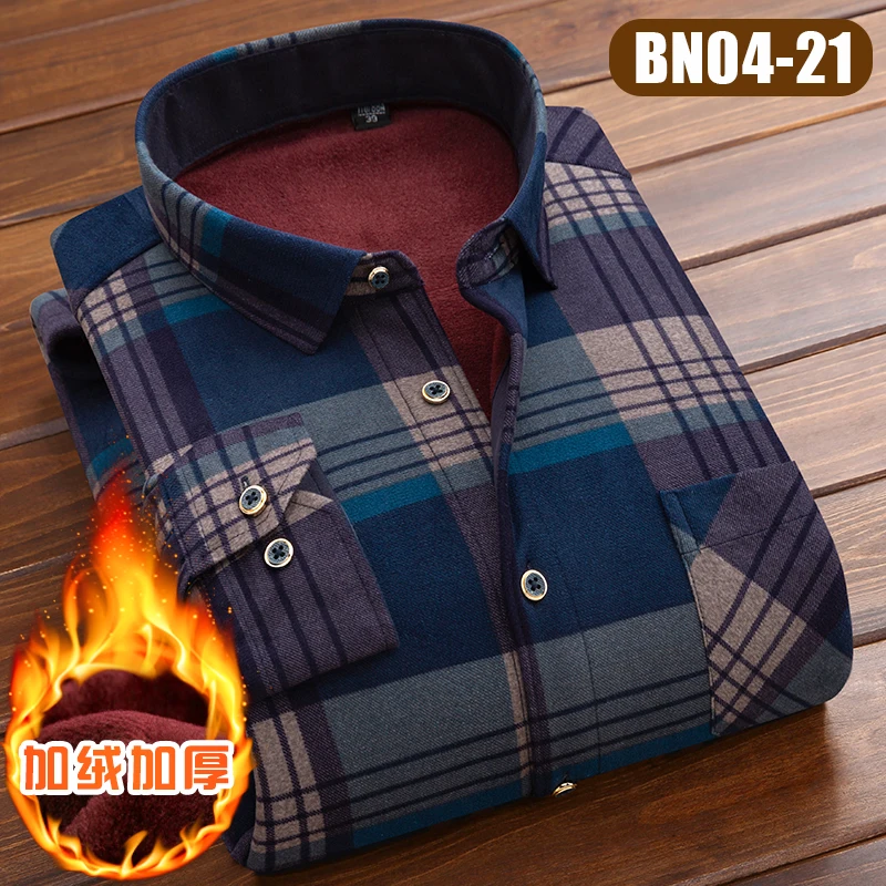 

2021 Winter Mens Fashion Thicking Warm Long Sleeve Plaid Shirt Male Business Casual Fleece Lined Soft Flannel Dress Shirts L~5XL