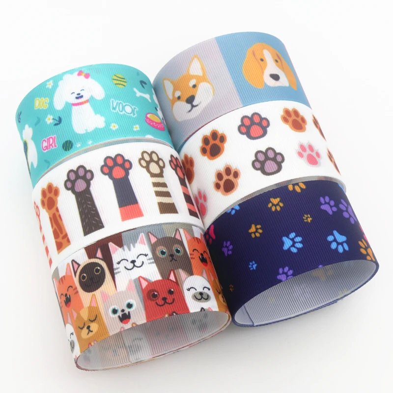 

DUWES 1.5'' 50yards Dog Cat Paw Printed Grosgrain Ribbon Accessory Hairbow Headwear Decoration DIY Wholesale 38mm D1402