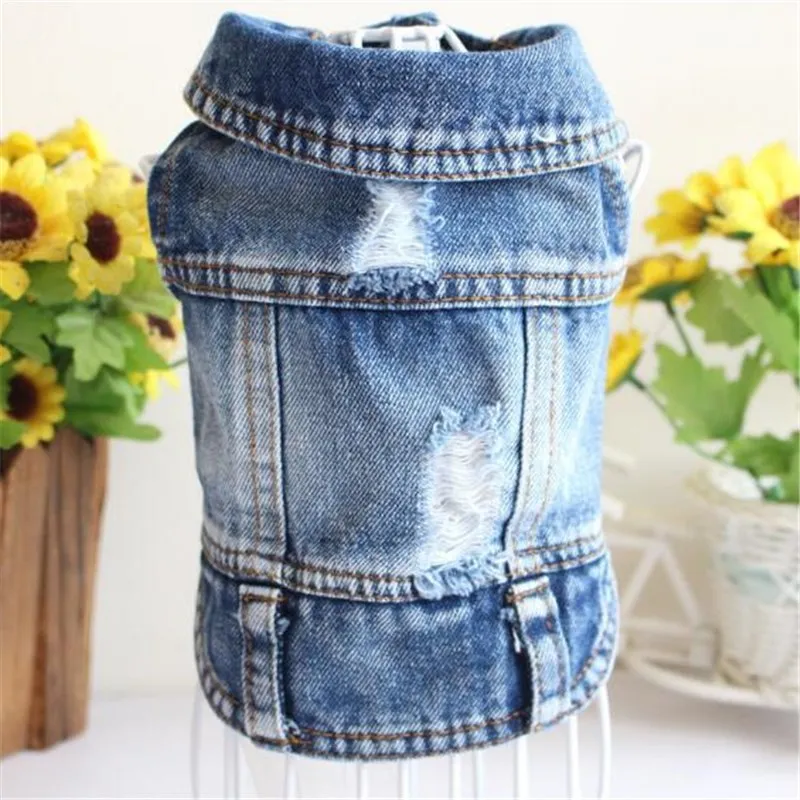 Новая мода весна лето кошка собака костюмы Собака жилет джинсы отверстие Одежда