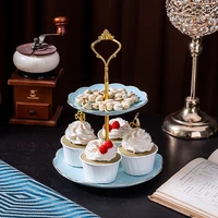 european golden border ceramic 3 layer fruit plate cake stand household living room coffee table wedding cupcake tower