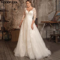 roddrsya long wedding dress a line half sleeves floor length bridal gown vestido de novia elegant laceappliques