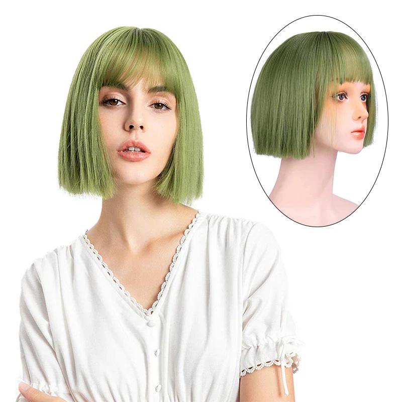 XUANGUANG Female Short Synthetic Lolita Anime Wig Straight Hair Wig Heat-resistant Cosplay Wig Short Bob Wig Daily Wear