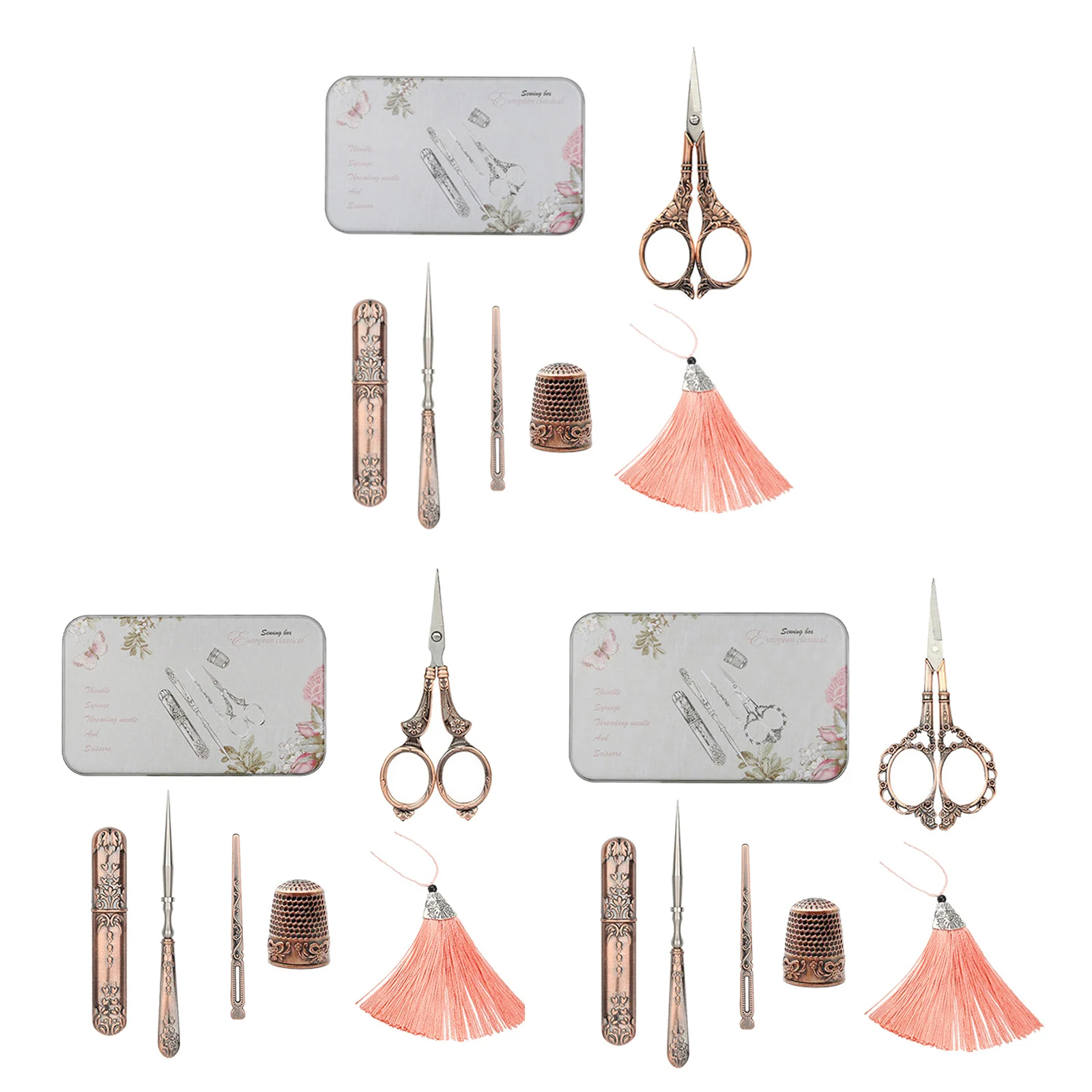 

5Pcs European Embroidery Scissors Sewing Kit Thimble Awl Set for Cutting