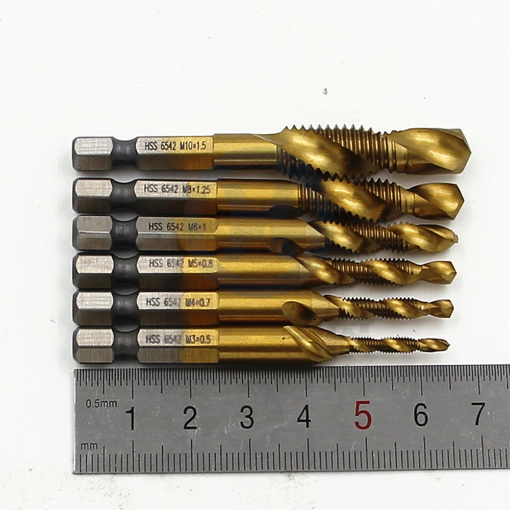 

Tap Drill Bits Set 1/4\" Hex Shank Drilling Deburring Accessory M3-M10 Thread