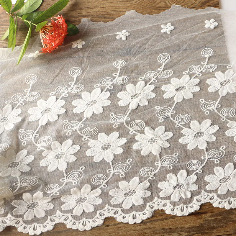 

1yards/lot 22cm White mesh Embroidery lace Ribbon Dress lace Needlework sewing lace fabric Sewing accessories lace trims