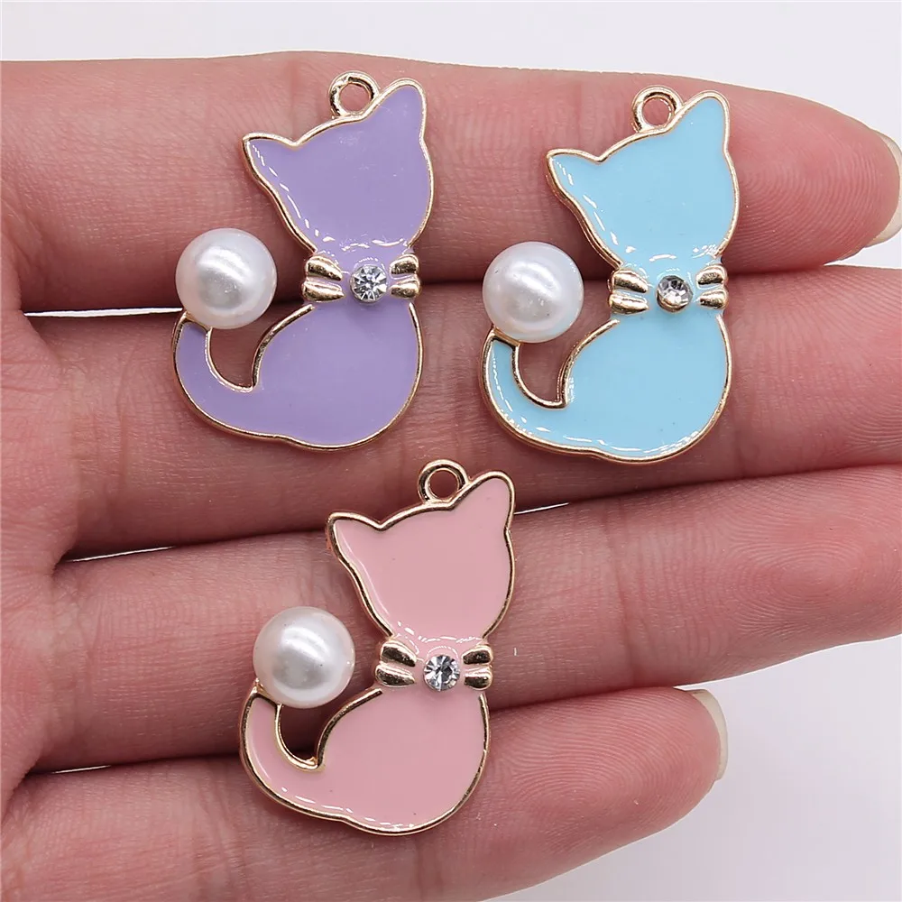 3 шт. вида цветов эмаль кошка Шарм с имитацией жемчуга кулон сделай сам ручная