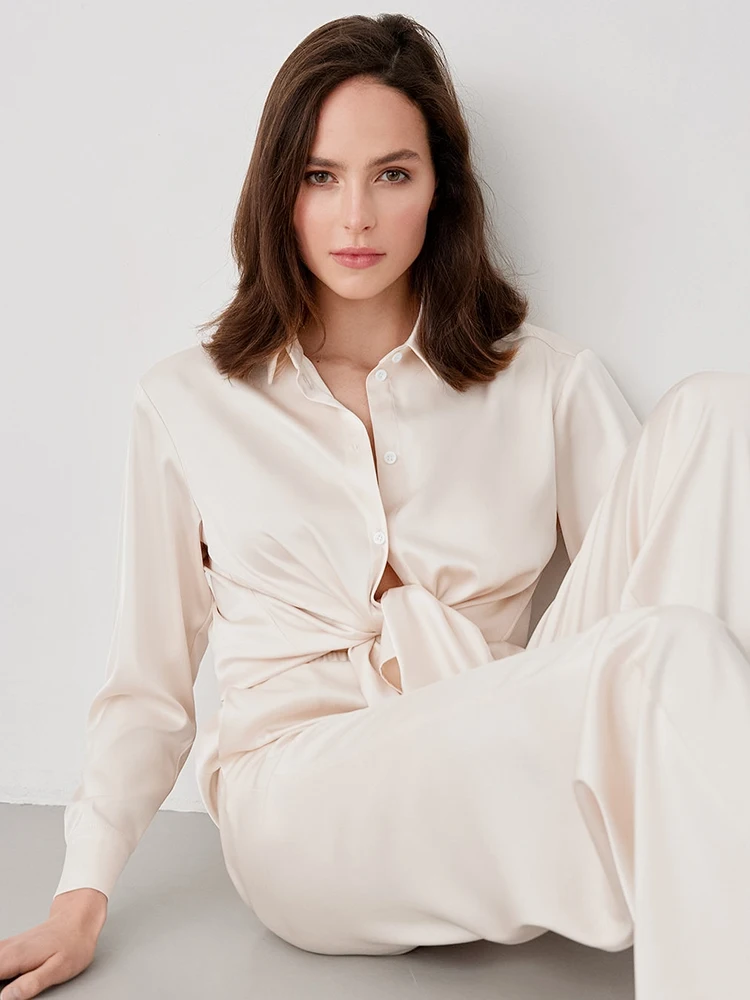 

Women's Nightgown Trouser Suits Turn Down Collar Sleepwear Women Pajama Solid Color Set Woman 2 Pieces Single-Breasted Nightwear