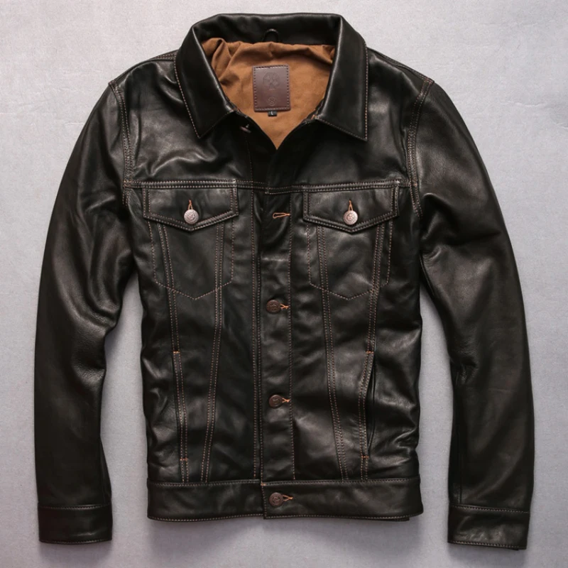 

Men's Thick Sheepskin Motorcycle Spring Autumn Vintage Genuine Leather Jacket Male Brand High Quality Soft Coats