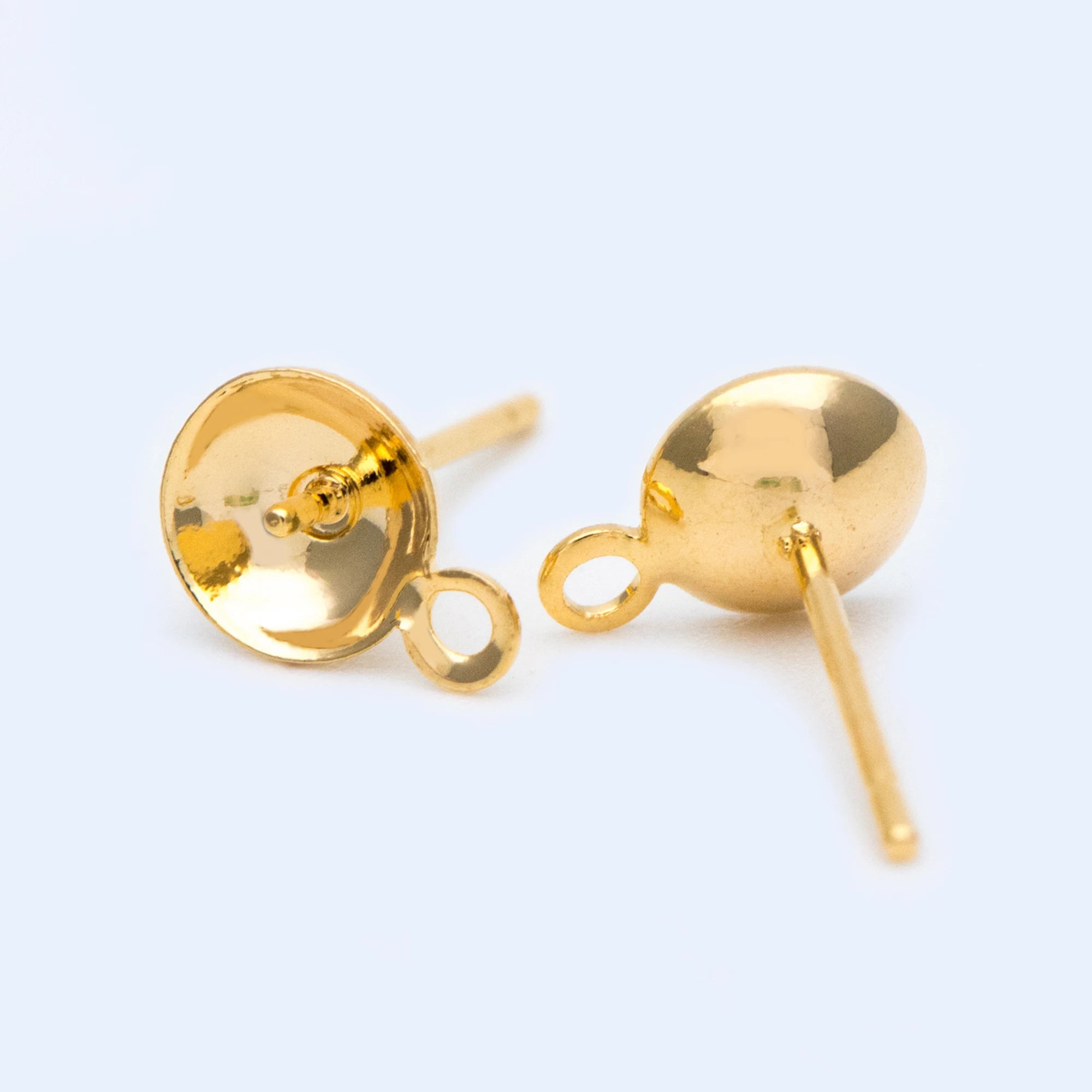20pcs Gold plated Brass Ear Stud Posts with 6mm Cup Peg and Loop (GB-138-1)