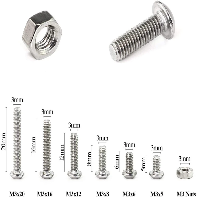 

50 sets Metic Nut and Bolt Assortment, 304 Stainless Steel M3 Hex Socket Pan Head Screws with Nuts,Flat Washers and Allen Wrench