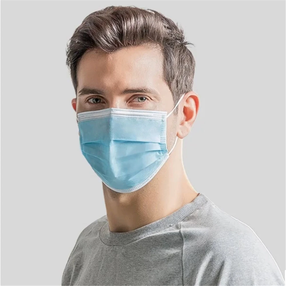 

Hot Sale 3-layer mask 50pcs Face Mouth Masks Non Woven Disposable Anti-Dust Meltblown cloth Masks Earloops Masks Face Mask