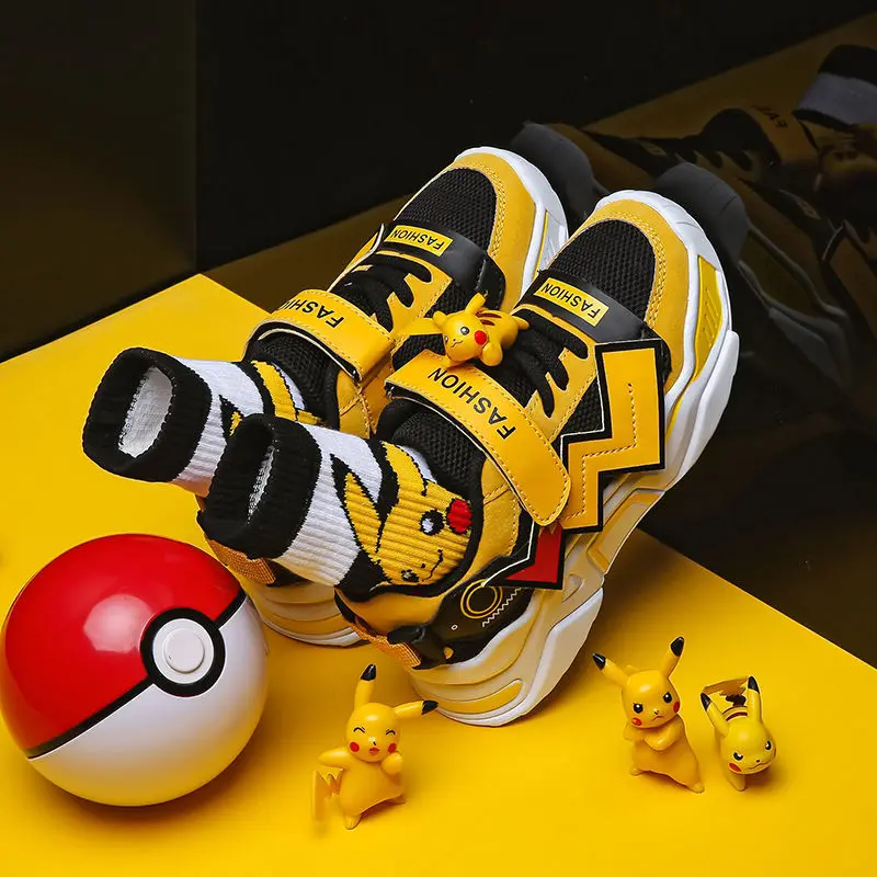 Детская обувь Pokemon Pikachu Мультяшные кроссовки для мальчиков и девочек спортивная