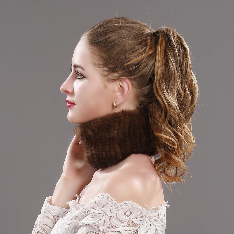 Шарф женский Зимний вязаный из воротник натурального меха норки |