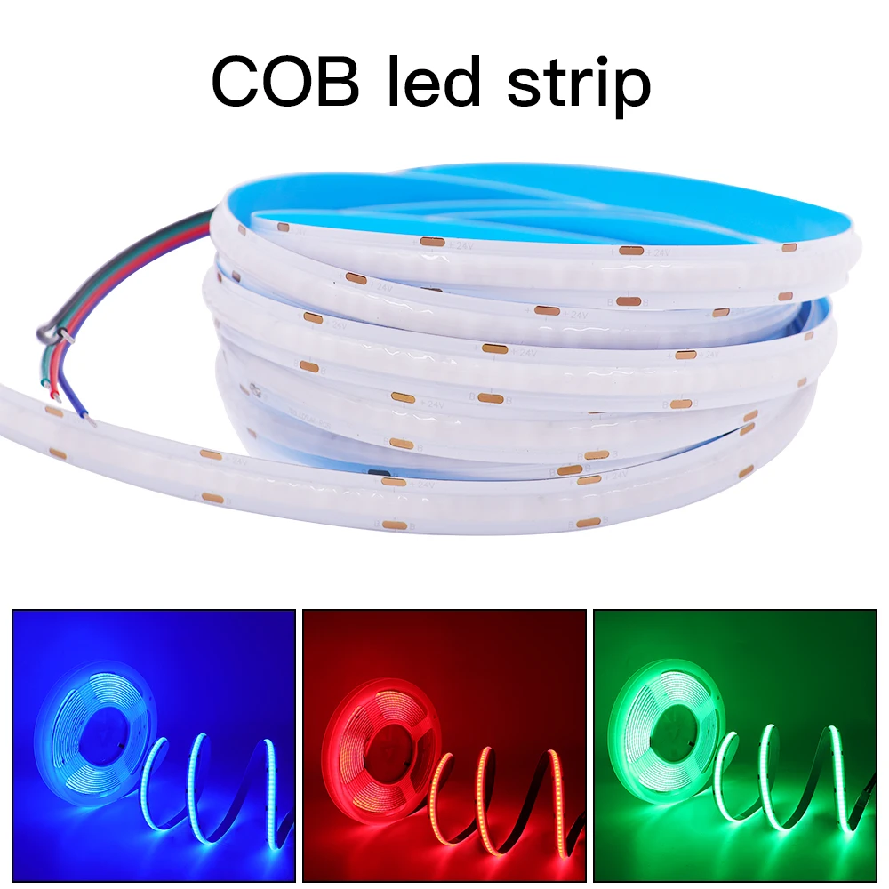 

RGB COB LED Strip DC24V 768 LEDs High Density Flexible FOB Led Lights Bar RA90 Colorful Pixel Light Dimmable Linear Ribbon 5M
