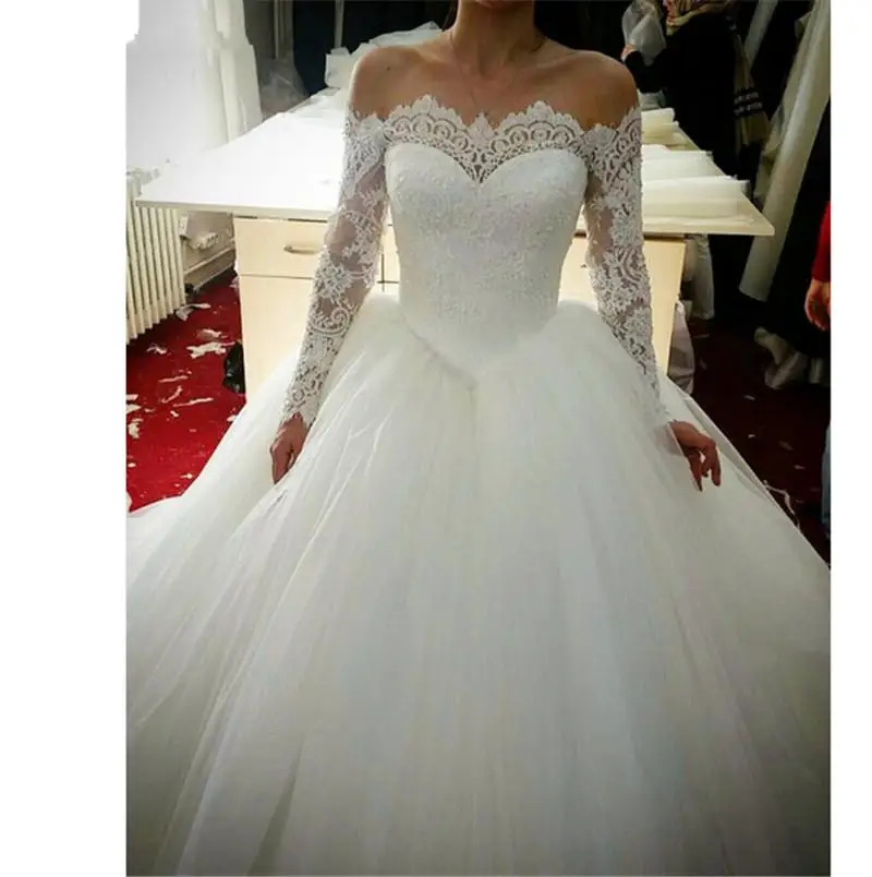 Кружевное бальное платье с длинным рукавом свадебные платья 2021 свадебное