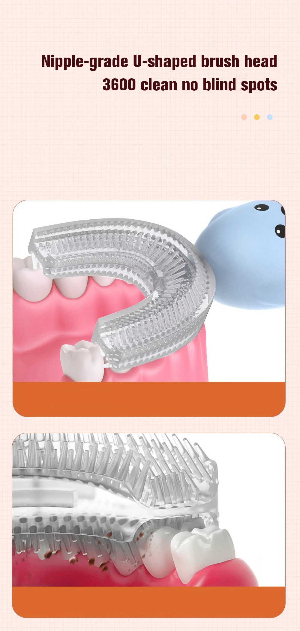 

360 Degrees Sonic Automatic Children Teeth Cleaner U Type Electric Toothbrush IPX7 Waterproof Teeth Cleaning Battery Powered