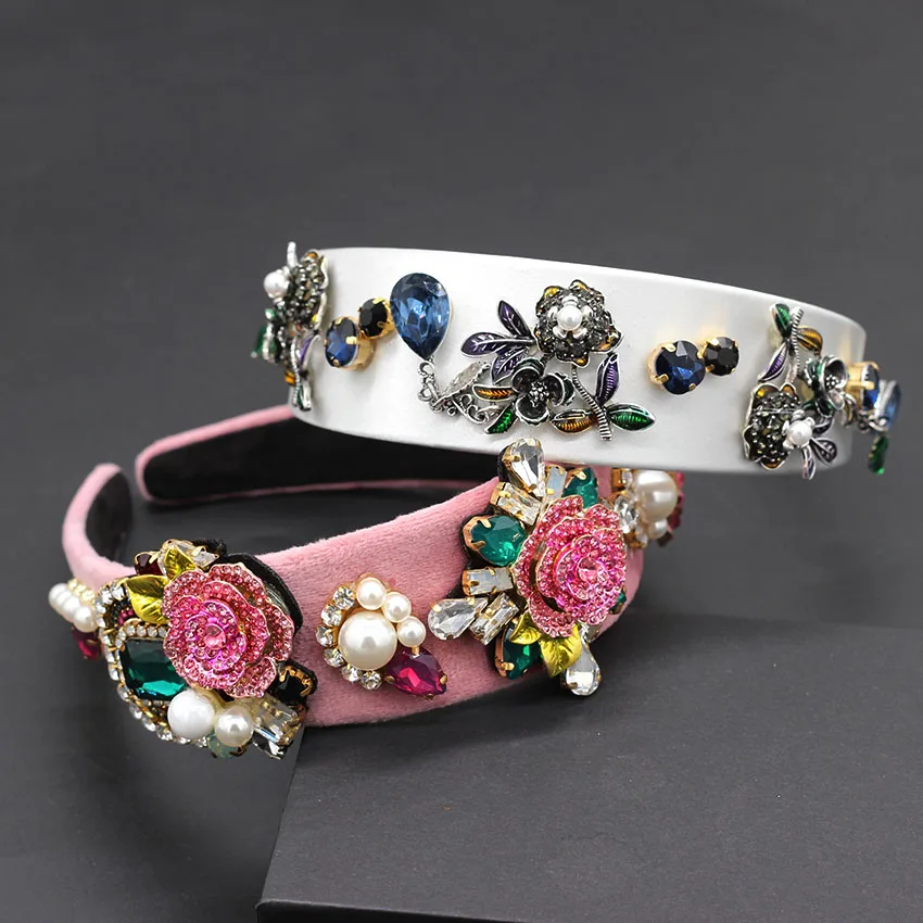 Изысканная массивная фарфоровая Цветочная повязка Стразы модная на голову в