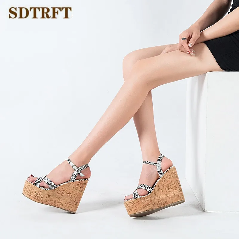 

SDTRFT platform Summer 13cm serpentine sandals wedges high heels Buckle pumps women's Footwear shoes Female Sandalias Mujer