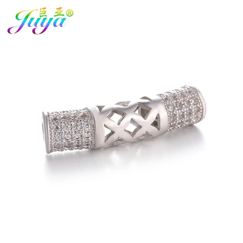 White Gold Juya DIY золотые/серебряные/розовые золотые разделительные бусины, поставки, микро проложенные циркониевые изогнутые трубчатые бусины для изготовления ювелирных изделий из натурального камня и жемчуга - Цвет: White Gold