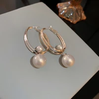 u magical exaggerated circle oversize simulation pearl circle geometric hoop earring for women hollow metal earring jewelry