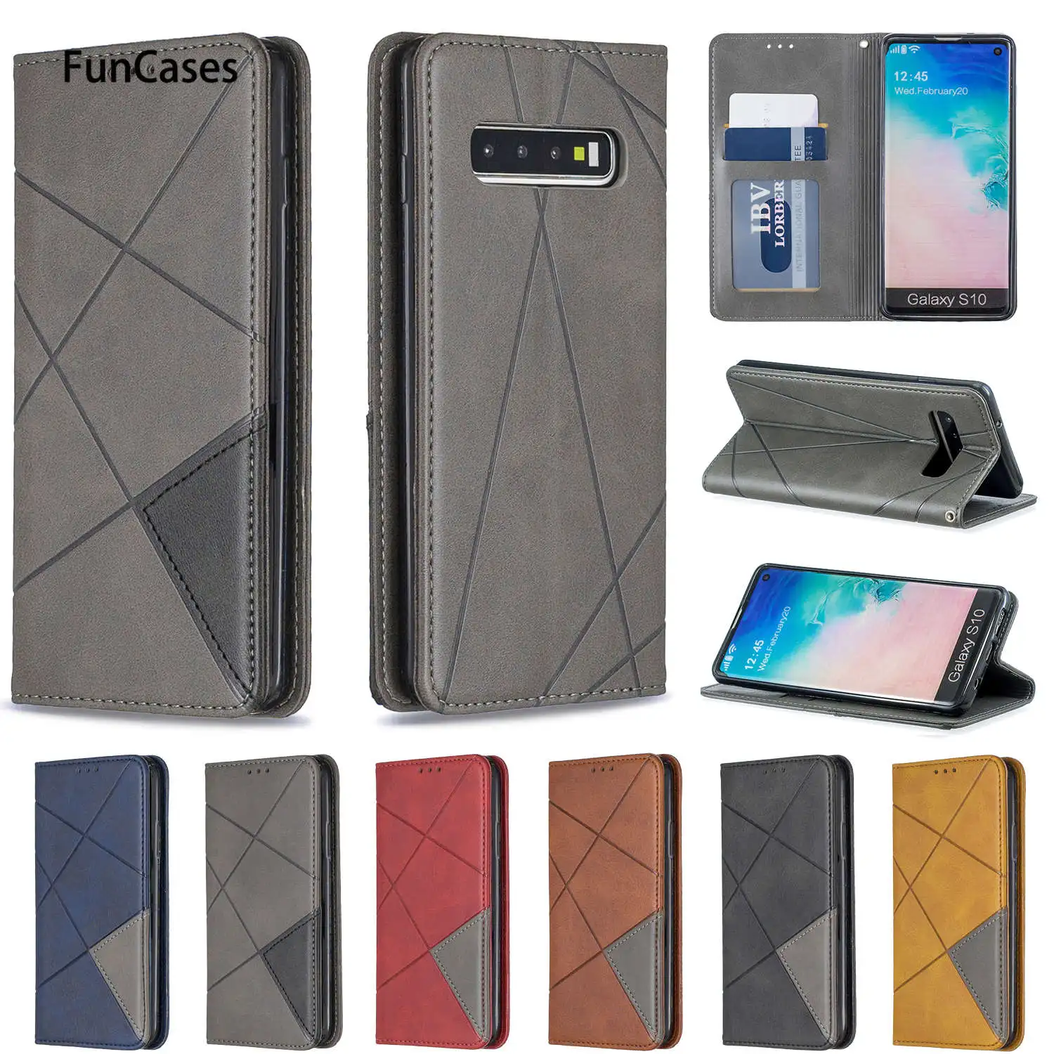 S10 плюс Геометрические Сетки Чехлы для Капа samsung каркаса PU кожаный чехол на