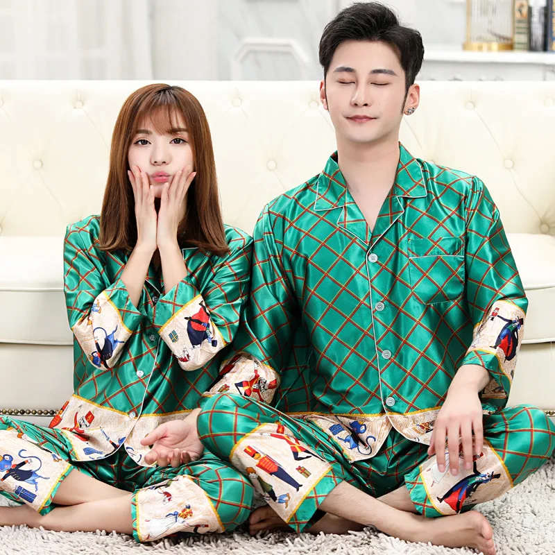 New Arrivals Designer Pajamas Couple Long Sleeved Sleepwear Set Silk Pajamas for Women Sleep Top Pants Women Pajamas Set Pijamas