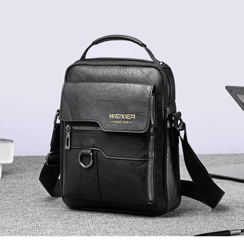 Брендовая мужская сумка WEIXIER молодежная мессенджер кожаная на молнии для Ipad