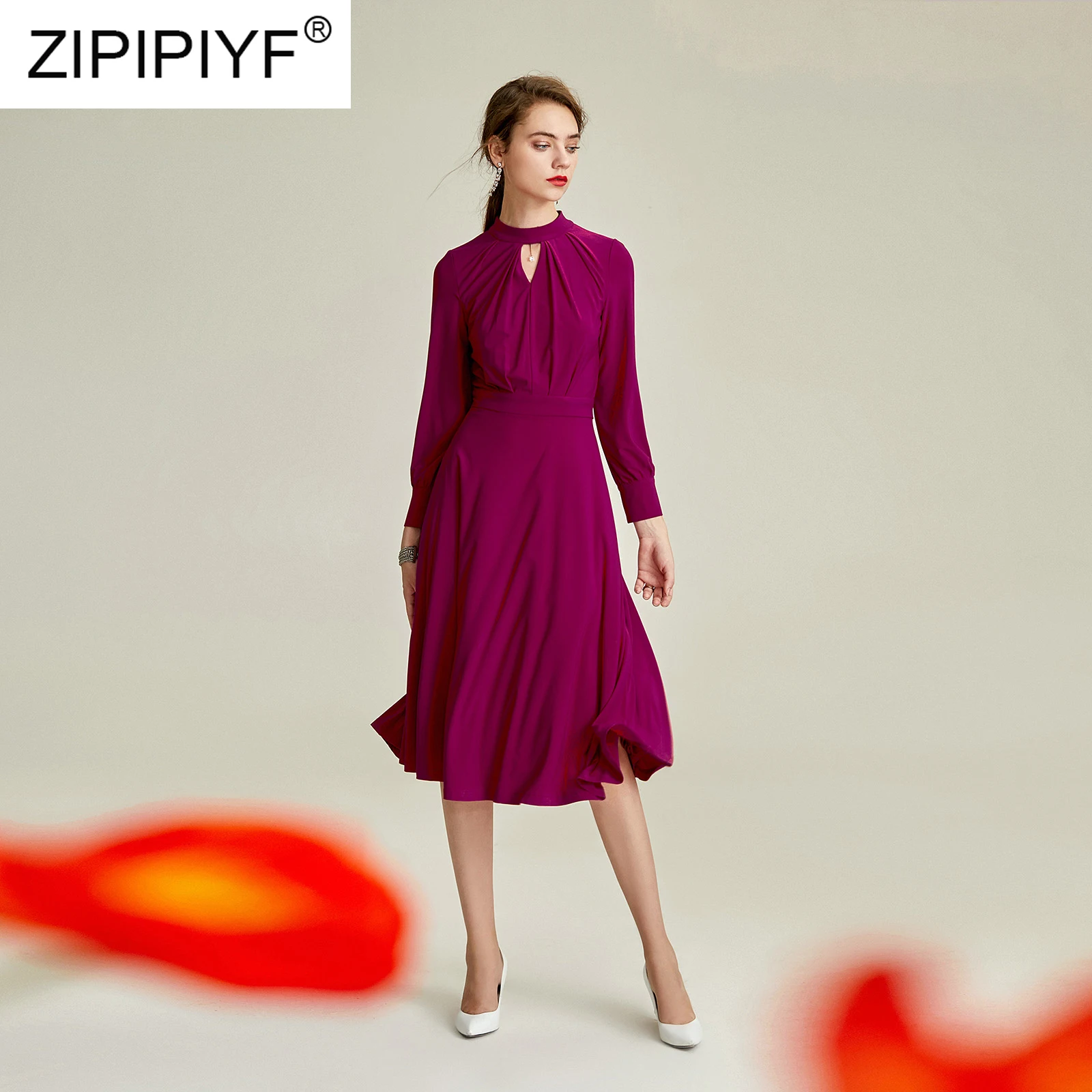 Женское Плиссированное Платье До Колена Элегантное повседневное платье с