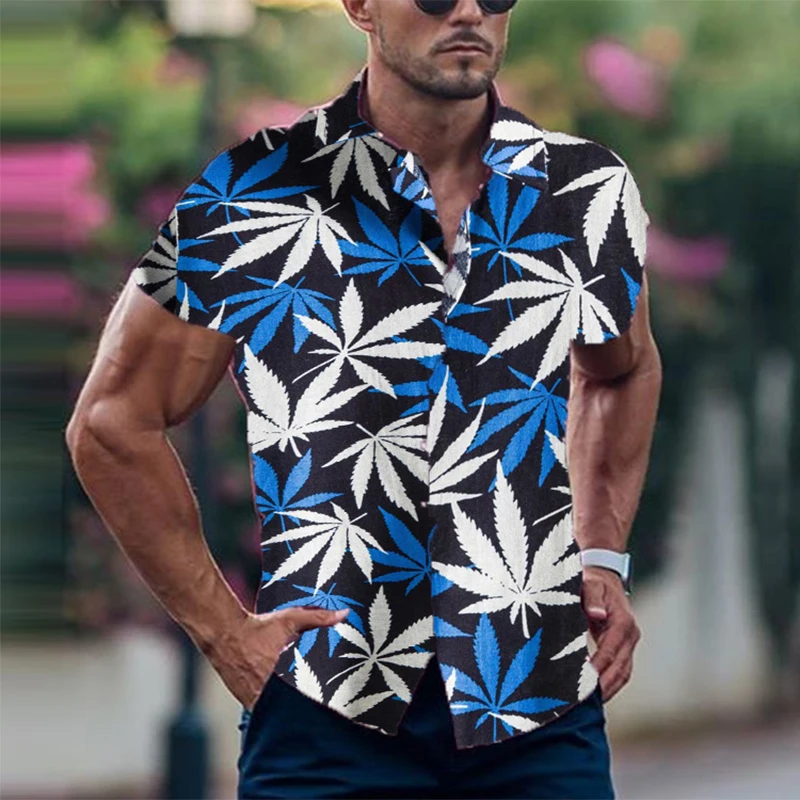 

Мужская пляжная рубашка с принтом кленовых листьев, Повседневная летняя рубашка в стиле ретро, кардиган на пуговицах с коротким рукавом и о...