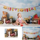 Фон для студийной фотосъемки с изображением гамбургеров чипсов арбуза детских закусок декор для первого дня рождения ребенка