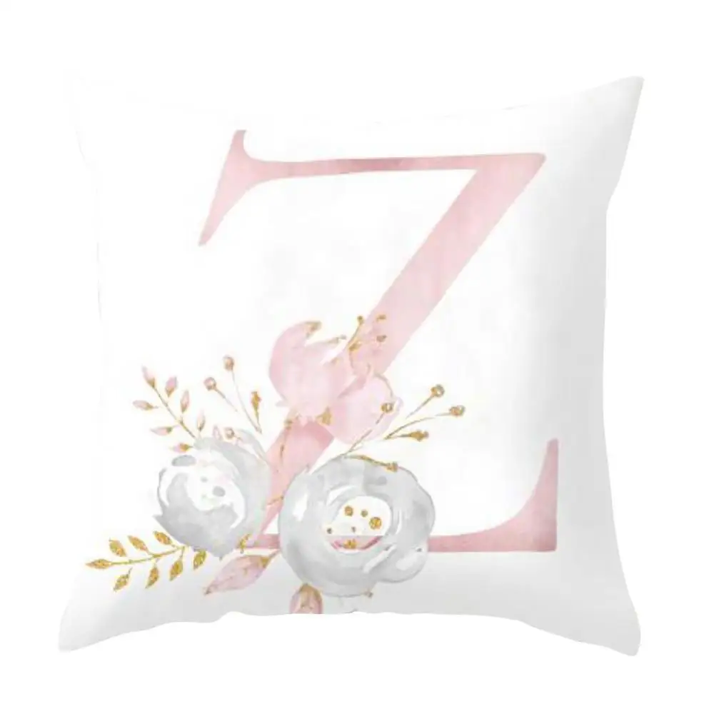 

English Alphabet Floral Print Pillow Case Waist Cushion Cover Wedding Bed Decor