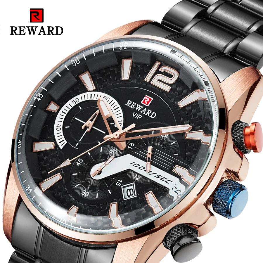 Награда черные спортивные часы кварцевый механизм 3 Sub циферблат дисплей