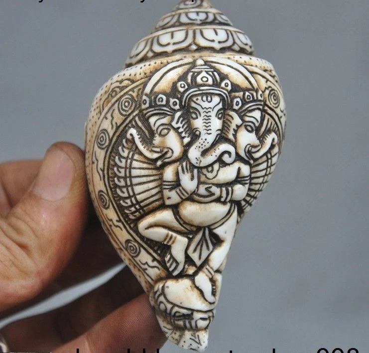 Тибетский ракушка 3 головы 1000 руки слон рошала гудок статуя Будды | Дом и сад