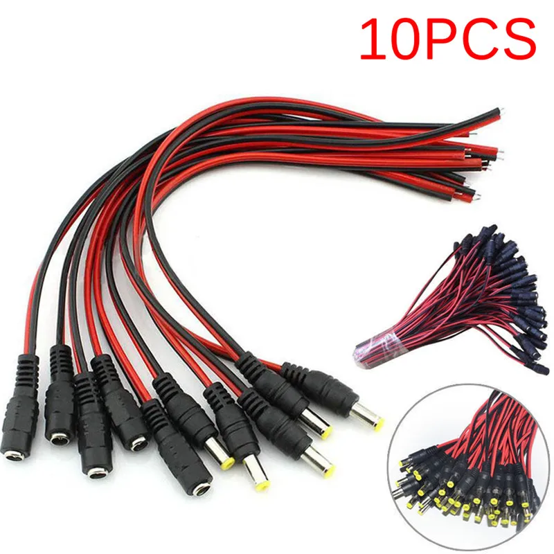 

10PCS male Plug 12V DC Power Cable Jack for CCTV Security Camera LED Power Plug 5.5x2.1/5.5*2.1mm