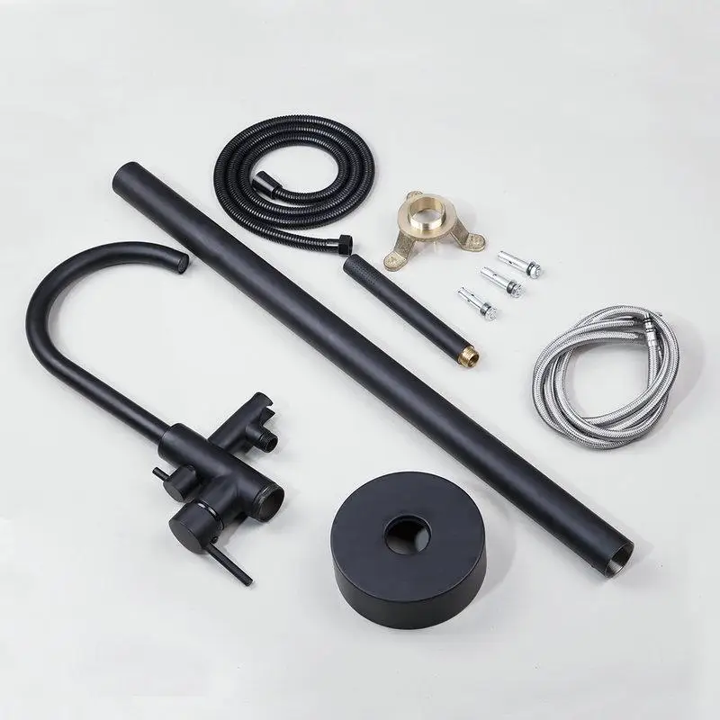 Черный ORB матовый черный высокий круглый носик смеситель для ванны напольный