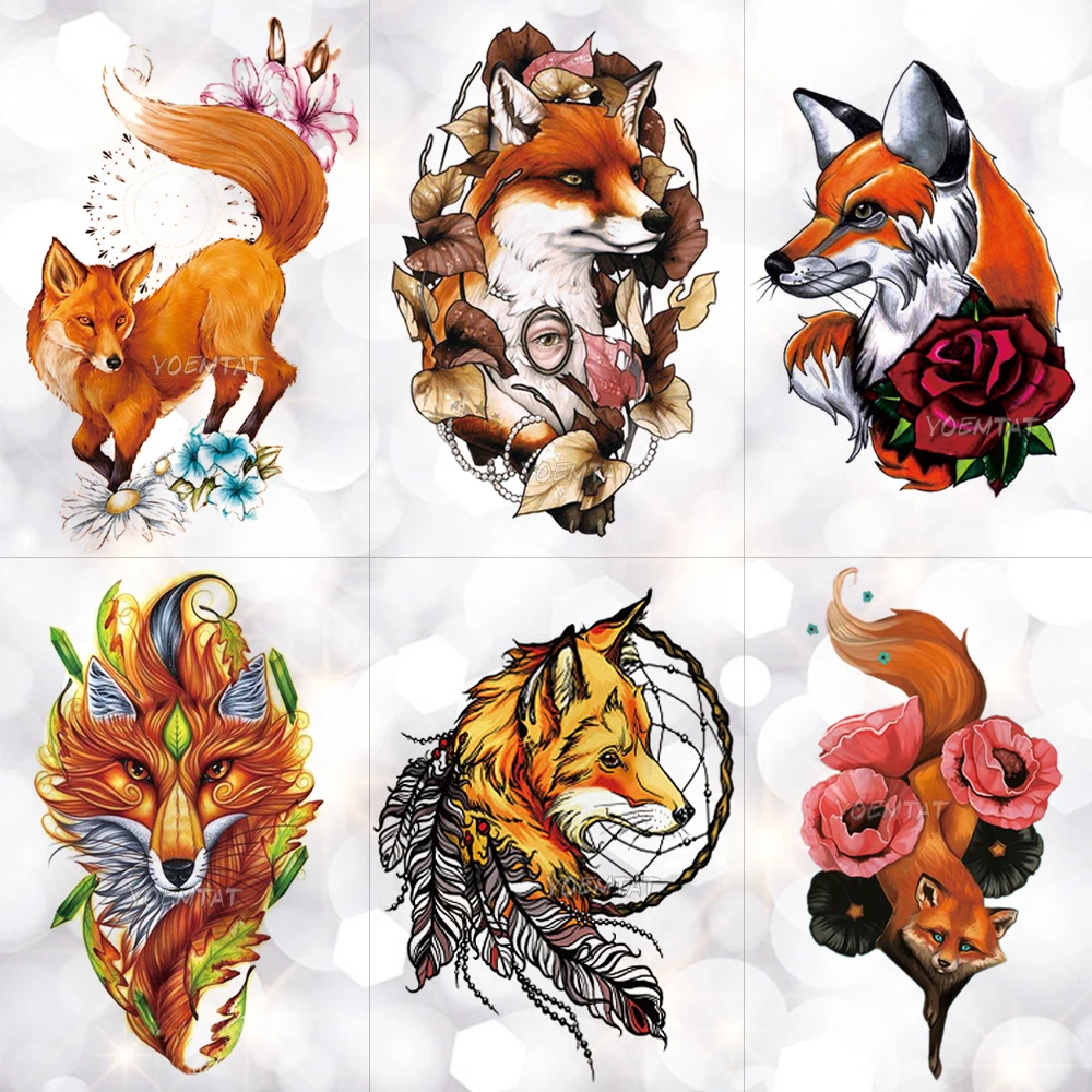 

Watercolor Wolf Fox Totem Tiger Waterproof Temporary Tattoo Sticker Geometric Triangle Flash Tattoos Body Art Fake Tatoo