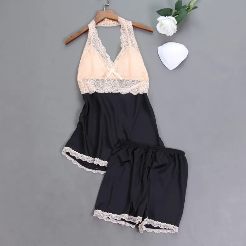 Sexy Lace Lingerie 2PC Nightwear Underwear Babydoll Sleep Women Halter Pajamas Sleepwear Top and Shorts | Женская одежда