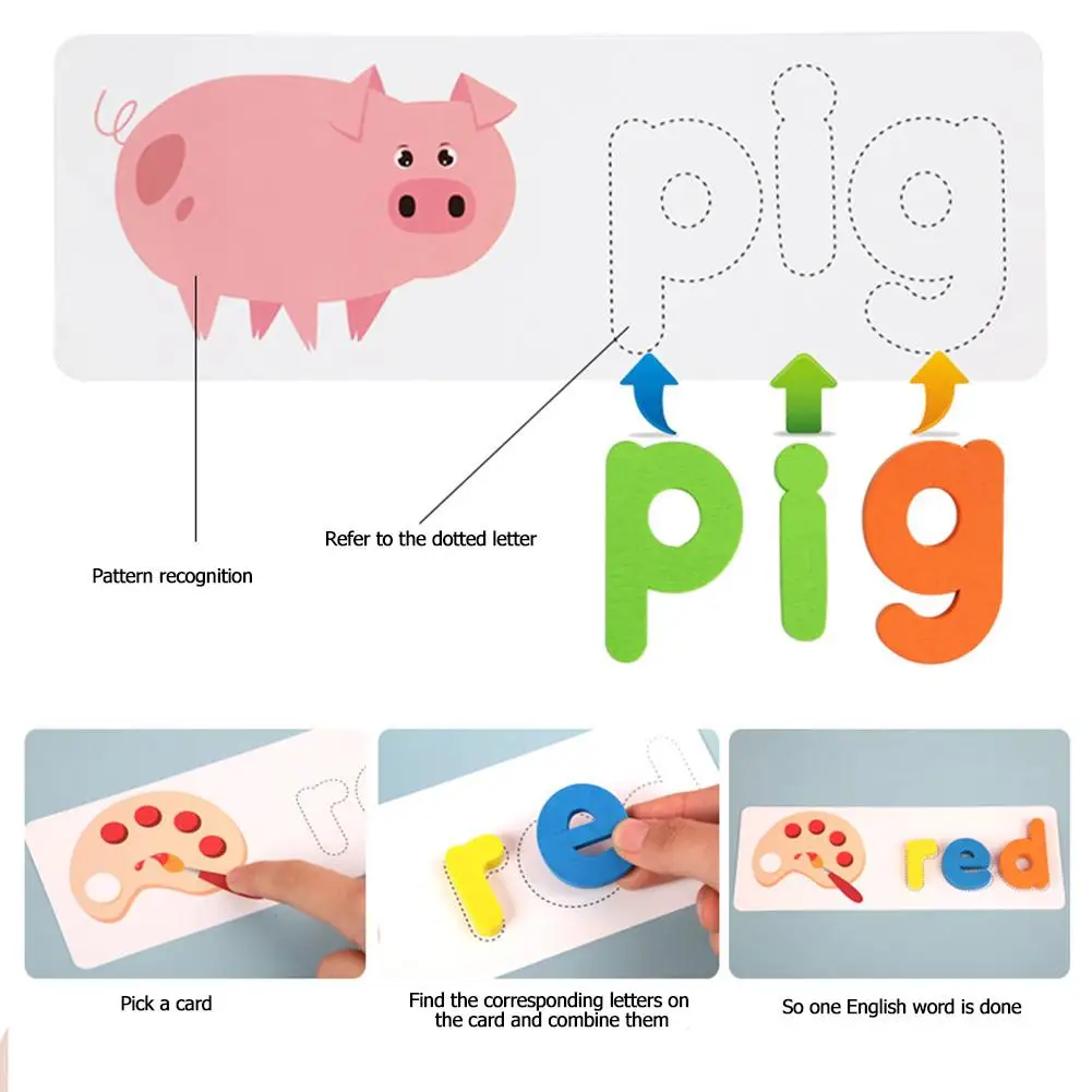 

Kids Montessori Toys Wooden Spell Word Game Toy Set Letter Alphabet Puzzle Preschool Learning Educational Toys for Children Gift