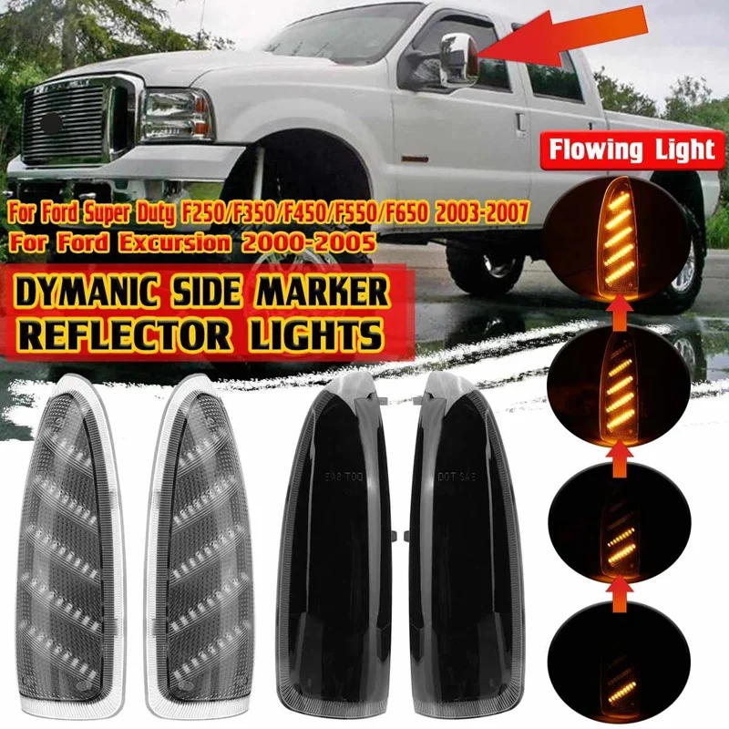 

2X LED Flowing Side Mirror Indicator Light for Ford F350 Superduty Excursion Rearview Wing Mirror Turn Signal Lamp